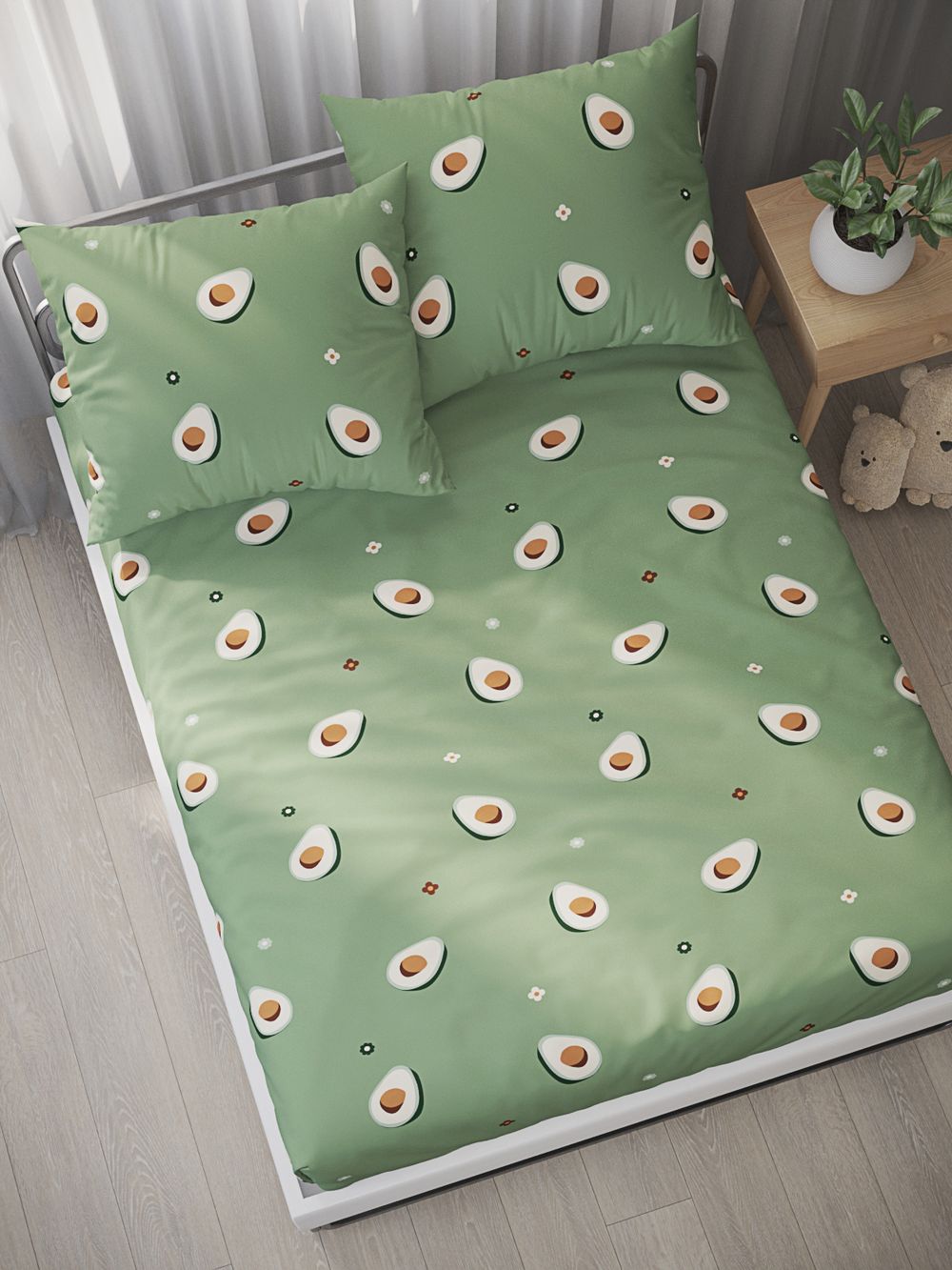 Постельное белье Полисатин Мечта "Avocado" 2-спальное Наволочка 50х70 см 2 шт Простынь на резинке 160x200 см Пододеяльник 175x215 см