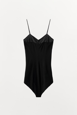 ZARA БОДИ ИЗ СЕТЧАТОЙ ТКАНИ СО СБОРКОЙ, ЧЕРНЫЙ