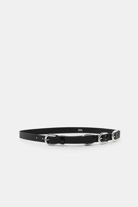 ZARA КОЖАНЫЙ РЕМЕНЬ С МНОЖЕСТВОМ ПРЯЖЕК, ЧЕРНЫЙ