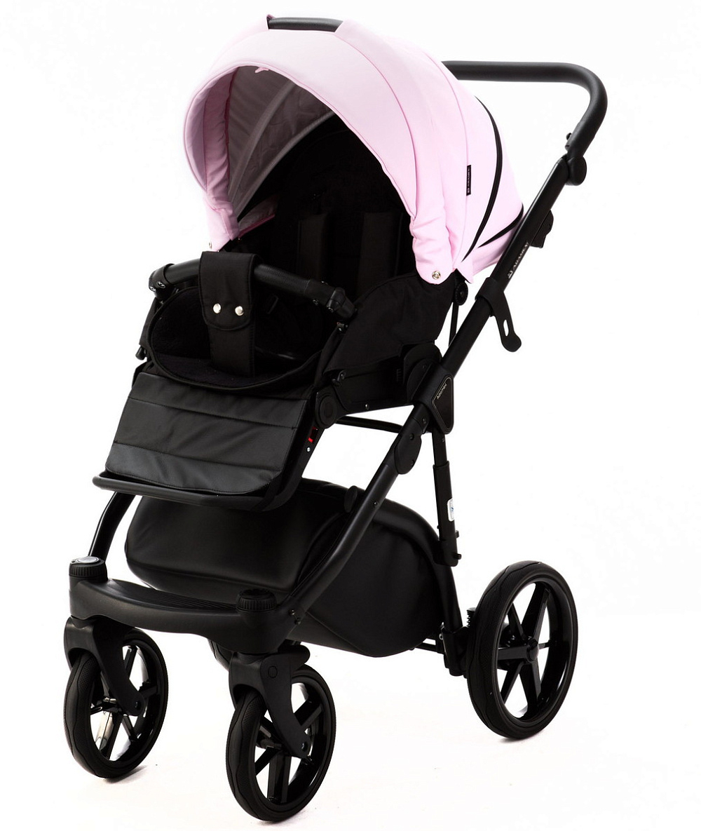 Детская коляска Adamex Nola Deluxe 2 в 1 N-SD101 (РОЗОВ.ЗЕФИР КОЖА + ЧЕРН. КОЖА)
