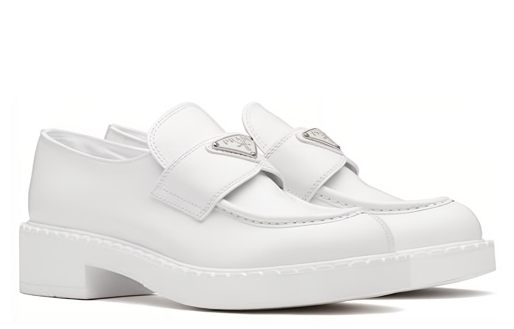 PRADA Leather Loafers "White" Women"s