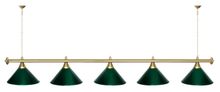 Лампа STARTBILLIARDS 5 пл. (плафоны зеленые матовые,штанга зеленая,фурнитура золото)