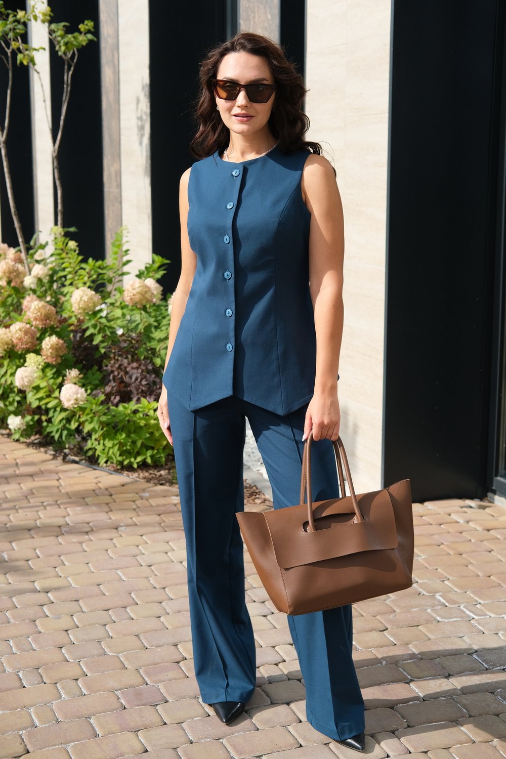 Удлиненный жилет морская волна из вискозы