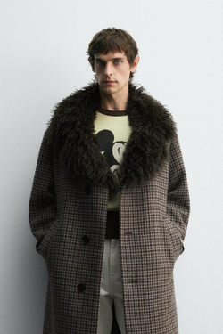 ZARA HARRY LAMBERT X DISNEY ПАЛЬТО В КЛЕТКУ, КОРИЧНЕВЫЙ