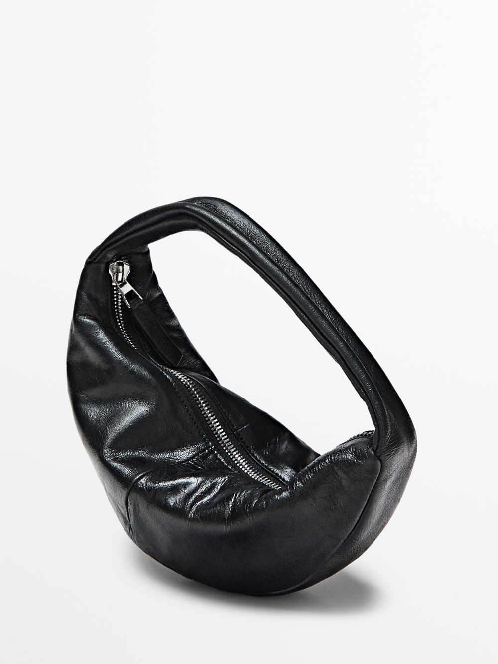 Massimo Dutti Миниатюрная сумка-полумесяц из кожи наппа, черный