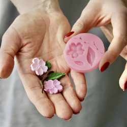 Молд силиконовый для творчества " Японский цветок, лист, веточка" 5 см / Форма для мыла, воска и полимерной глины