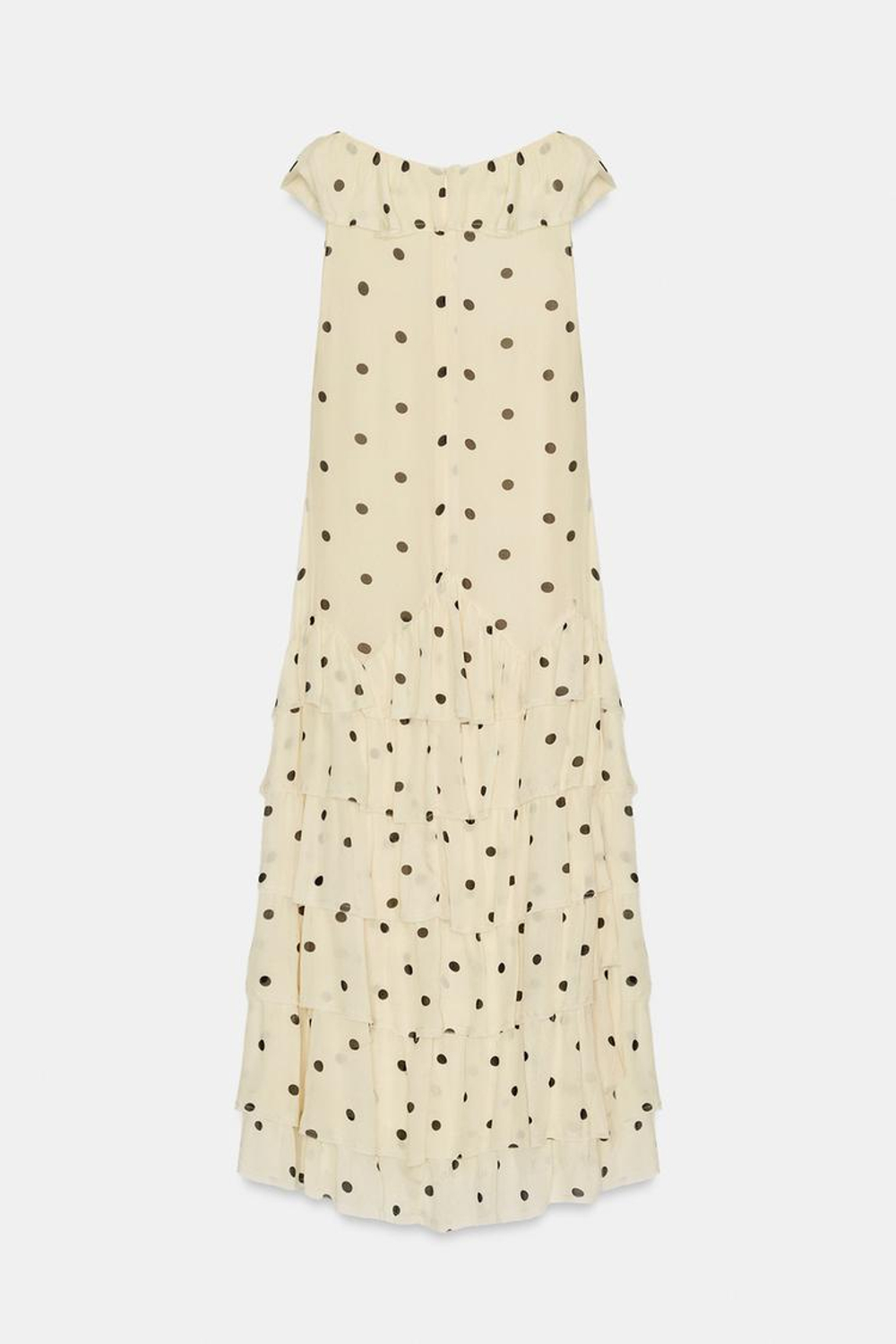 ZARA ПЛАТЬЕ АСИММЕТРИЧНОГО КРОЯ В ГОРОШЕК, ЭКРЮ/ЧЕРНЫЙ