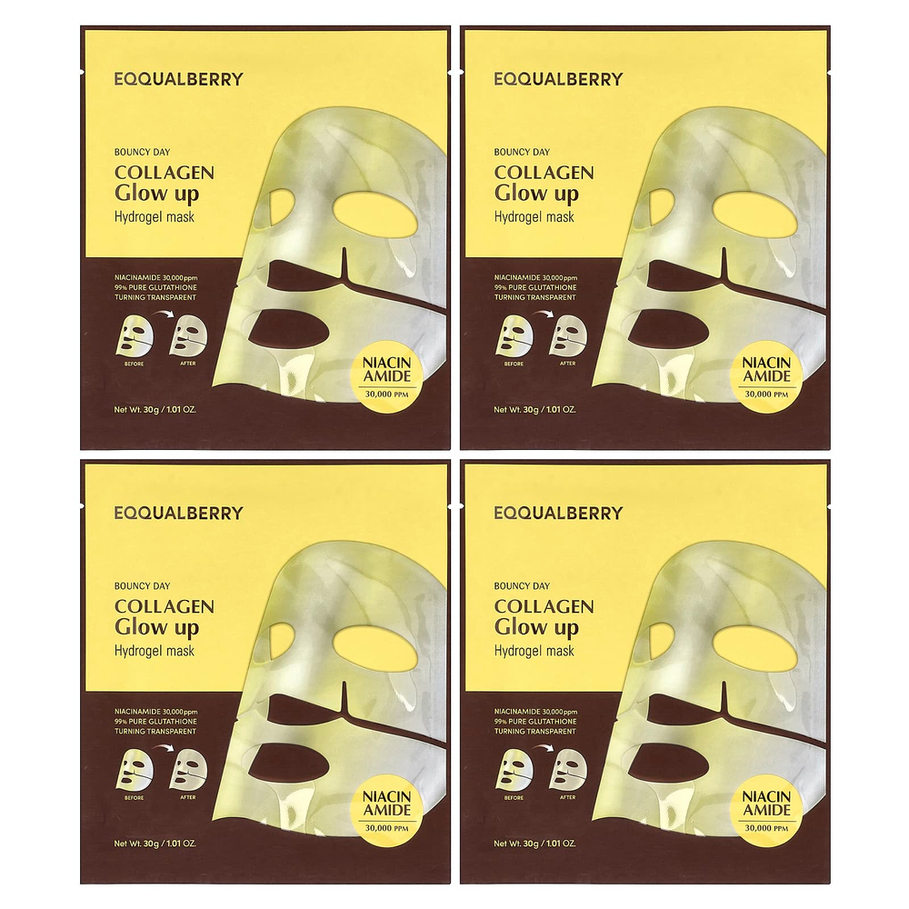 EQQUALBERRY, гидрогелевая маска с коллагеном для сияния кожи, 4 шт. по 30 г (1,01 унции)