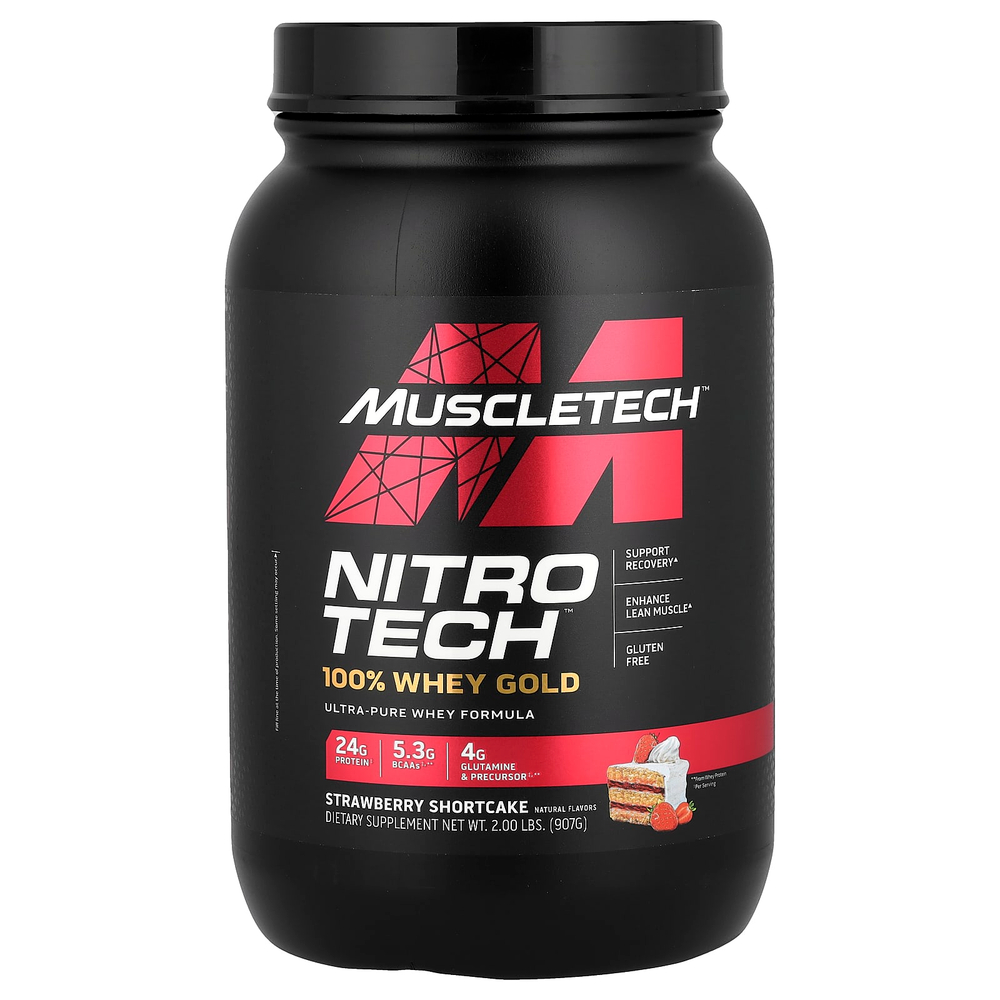 MuscleTech, Nitro-Tech® 100% Whey Gold, клубничный торт, 907 г (2 фунта)