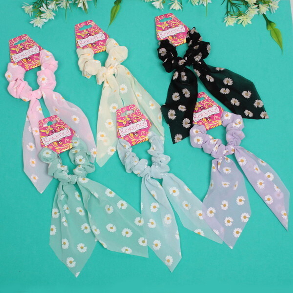 Резинка для волос «Harizma - April»,микс 6 цветов, d-8см, длина ленты 18см