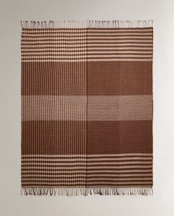 ZARA HOME ДВУСТОРОННИЙ ПЛЕД В КЛЕТКУ, КОРИЧНЕВЫЙ