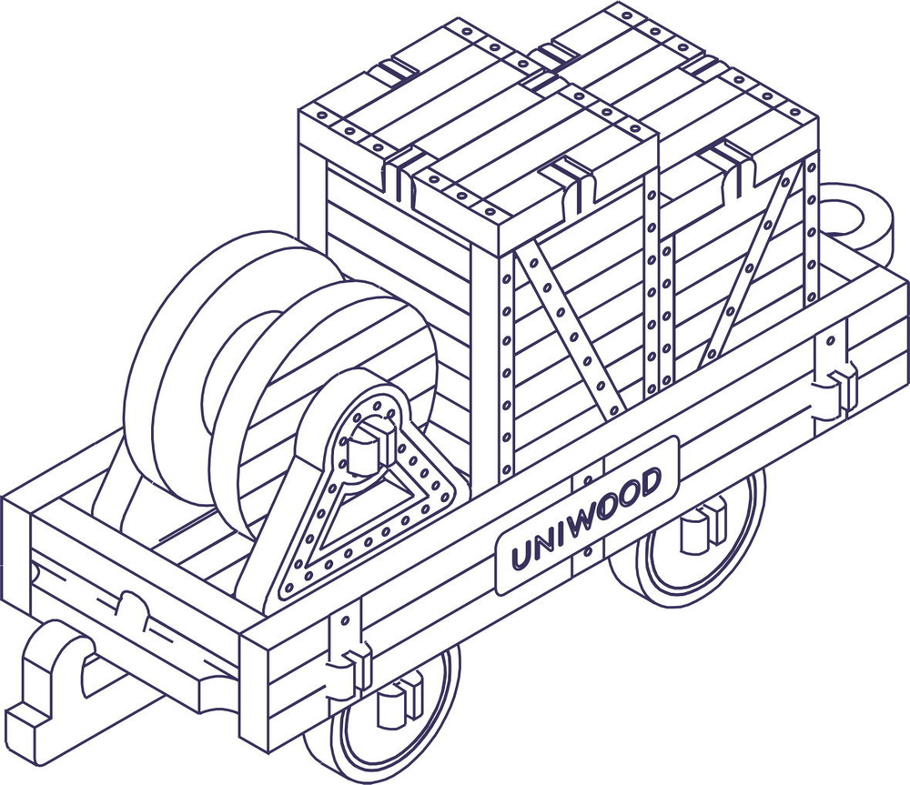 Вагончик с платформой (UNIWOOD) - Миниатюрный деревянный конструктор, 3D пазл, сборная модель