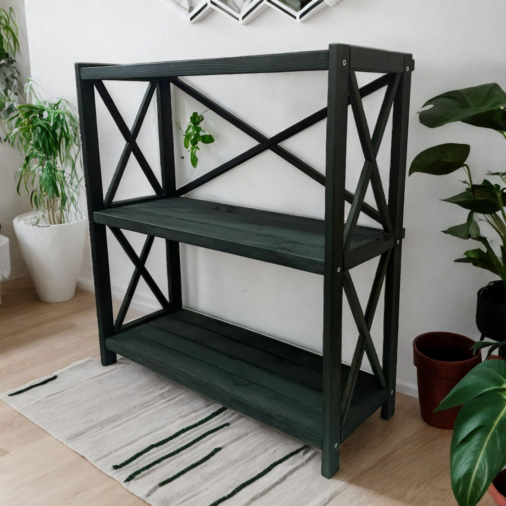 Стеллаж деревянный напольный Юск из массива сосны 3 полки, изумрудный