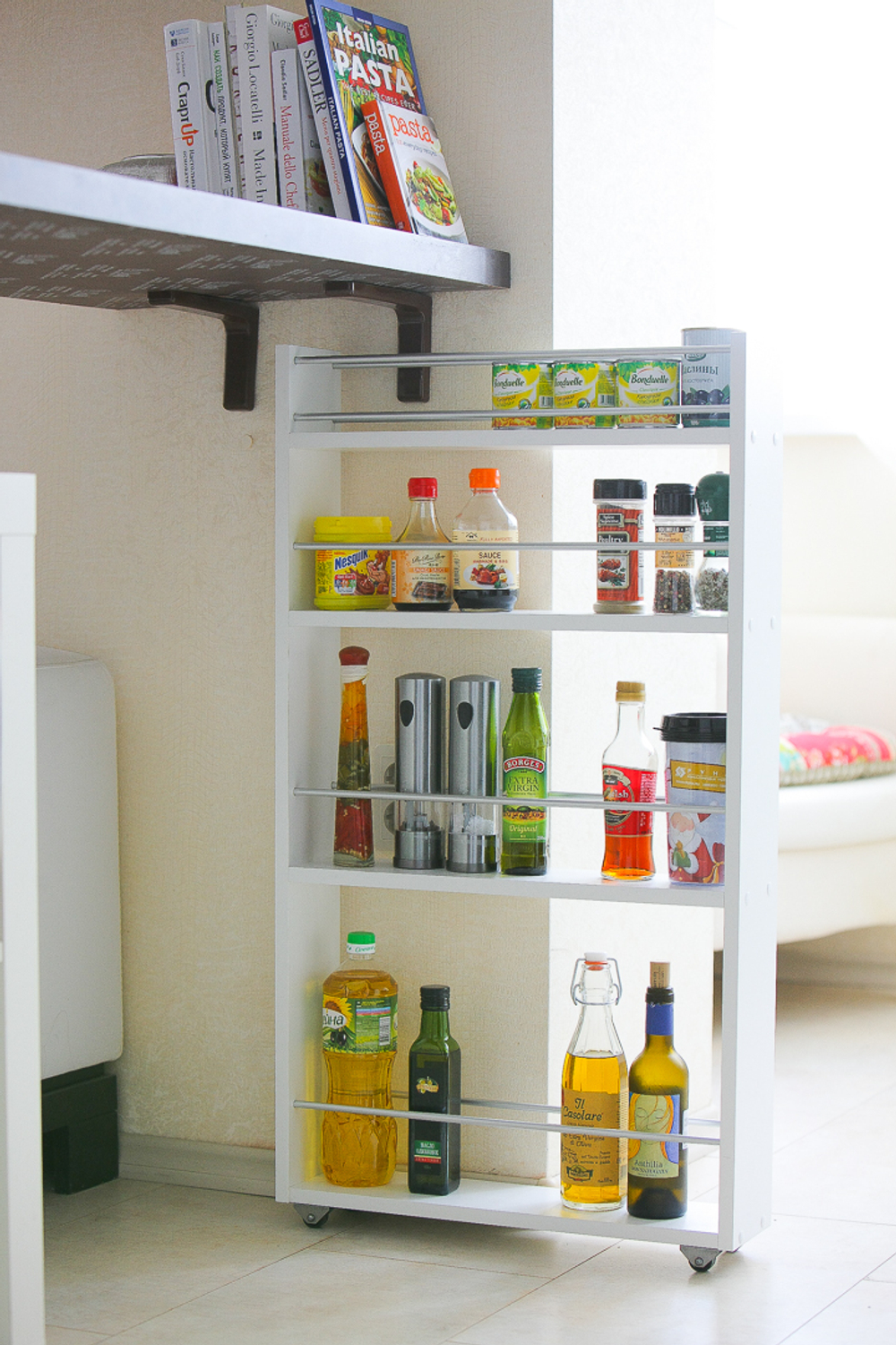 Полка выдвижная, для кухни и ванной комнаты 94х52х12 см, 4-х этажная, белый