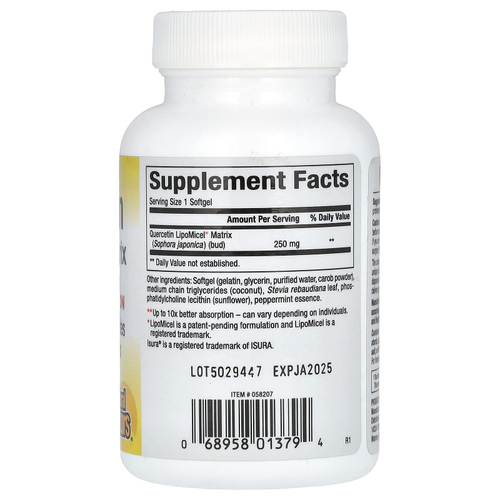 Natural Factors, Quercetin LipoMicel Matrix, 250 мг, 30 мягких таблеток
