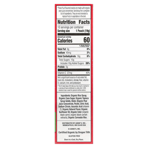 Annie's Homegrown, Organic Bunny Fruit ™ Snacks, летняя клубника, 10 пакетиков по 19 г (0,7 унции)