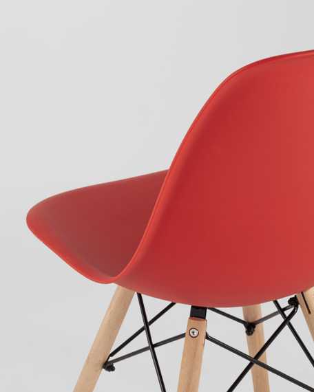 Eames Style DSW красный пластик, стальной каркас, натуральный массив бука