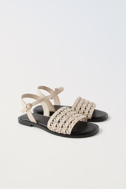 ZARA БОСОНОЖКИ С РЕМЕШКАМИ ИЗ ШНУРА, ЭКРЮ