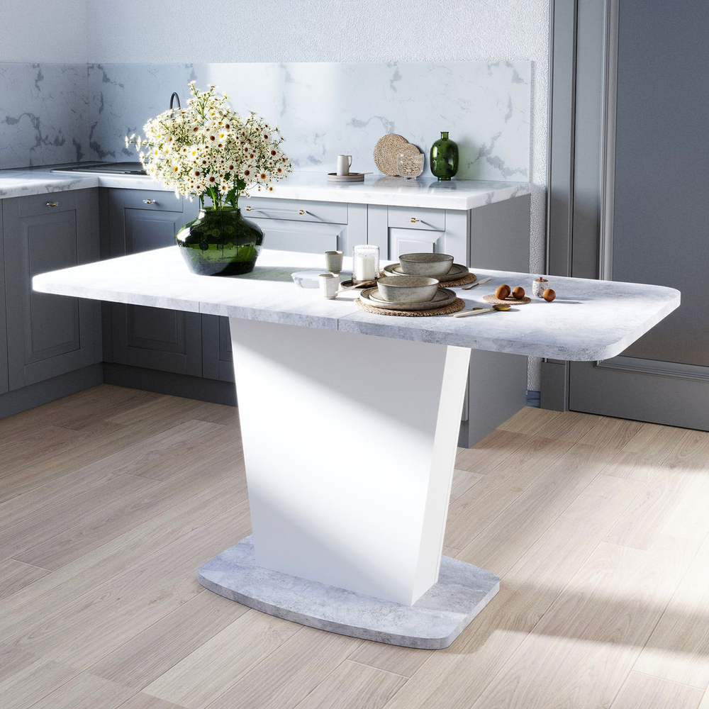 Стол кухонный обеденный раздвижной Цемент светлый/Белый Комфорт 110(145)х68х75 см