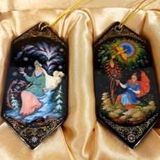 Набор ёлочных игрушек-конфет с ручной росписью Палех "Сказки" в футляре