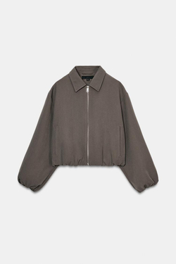 ZARA КУРТКА С ЗАСТЕЖКОЙ-МОЛНИЕЙ, СВЕТЛЫЙ ХАКИ