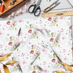 Ткань атлас фея в цветочках