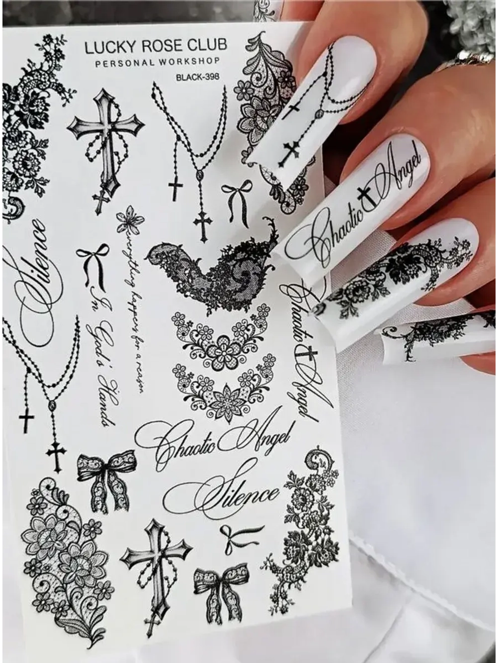 Lucky Rose Слайдеры наклейки для длинных ногтей 398