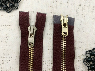 Молния металл Т8, L 85 см, 2 бегунка, бордовый/золото