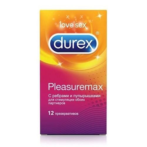 Рельефные презервативы с точками и рёбрами Durex Pleasuremax 12шт