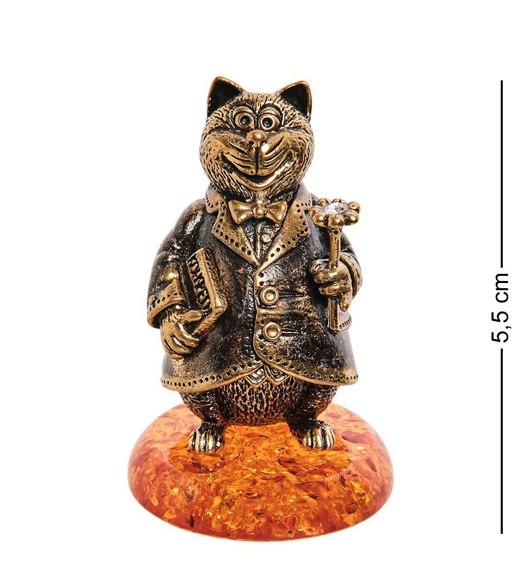 AM-2690 Колокольчик «Кот с цветком» (латунь, янтарь)