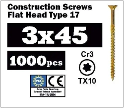 Конструкционный саморез по дереву 3х45 потай, TX10 SEWMETIZ
