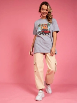 Футболка серая оверсайз с принтом