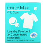 Madre Labs, моющее средство для стирки, тройной концентрации, сменный блок, свежесть хлопка, 6 пакетиков по 118 мл (4 жидк. унции)