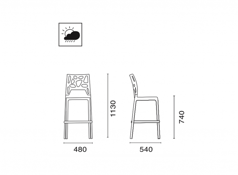 Стул пластиковый барный Papatya Ego-Rock Bar, сатинированный алюминий, черный матовый, оранжевый