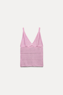 ZARA ТОП АЖУРНОЙ ВЯЗКИ, РОЗОВЫЙ