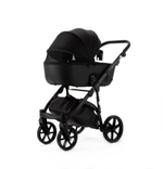 Детская универсальная коляска Adamex NOLA Natura CARBON-11 (2в1) - Черная ткань, черная экокожа