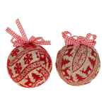 Ел игр Шар мешковина с красным узором 10 см 2 шт, кор прозрач
