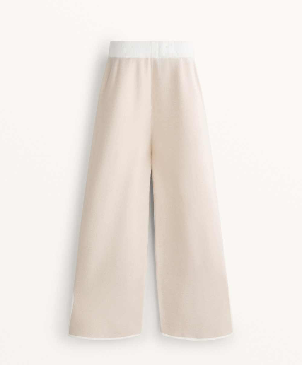 OYSHO Трикотажные брюки прямого кроя с контрастной окантовкой, цвет слоновой кости