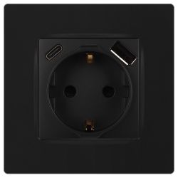 Розетка ЭРА Серия 12 12-4108-05 2P+E 16A-250В со шторками с USB type-A+C 5В-3А антрацит