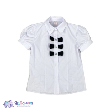 Рубашка Janitex белая, короткий рукав, три черных бантика на груди