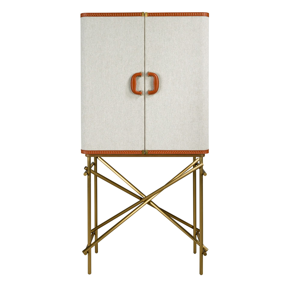 Высокий буфет 3272 из ткани, ореха и полированной золотистой стали