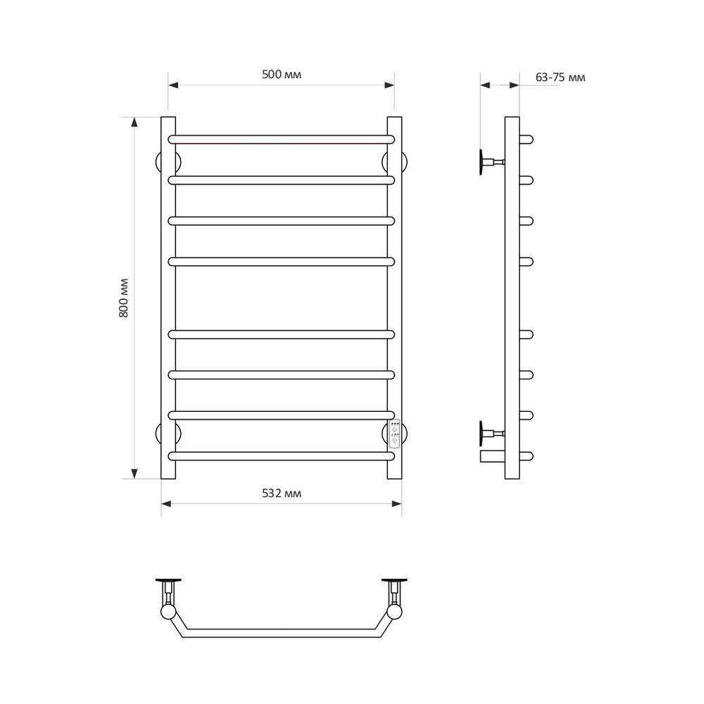 Полотенцесушитель MIXLINE MIRA  80х50 (таймер, 335 Вт, 8 перекладин) электрический ЧЕРНЫЙ