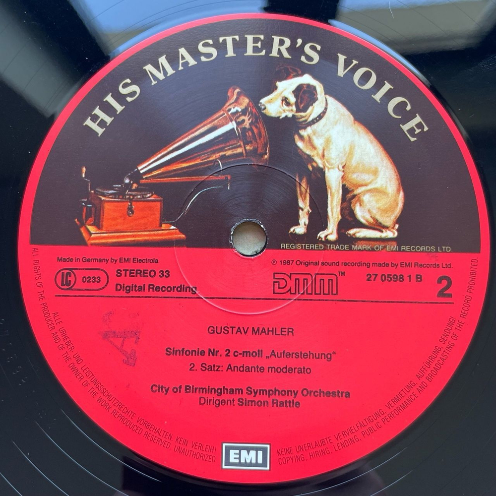Винтажная виниловая пластинка LP Густав Малер Mahler City Of Birmingham Symphony Orchestra Sinfonie Symphony Симфония No. 2 (Germany 1987)