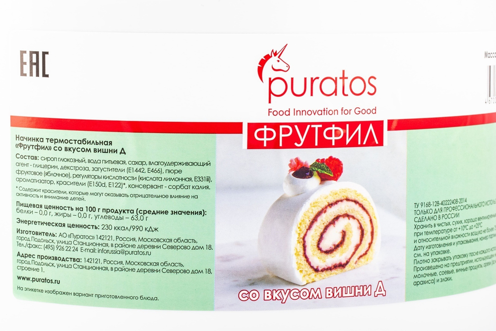 Начинка термостабильная Фрутфил со вкусом вишни «Пуратос» ~ 13 кг