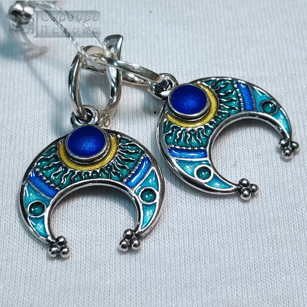Серьги лунницы эмаль синяя