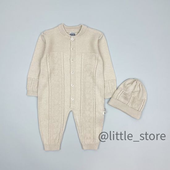 Комбинезон вязаный с шапочкой, Нежный беж