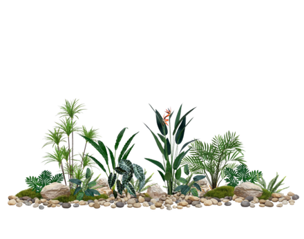 Напольная композиция в стиле тропики с кустами стрелиции высотой 150 см, длина 2–2,5 м