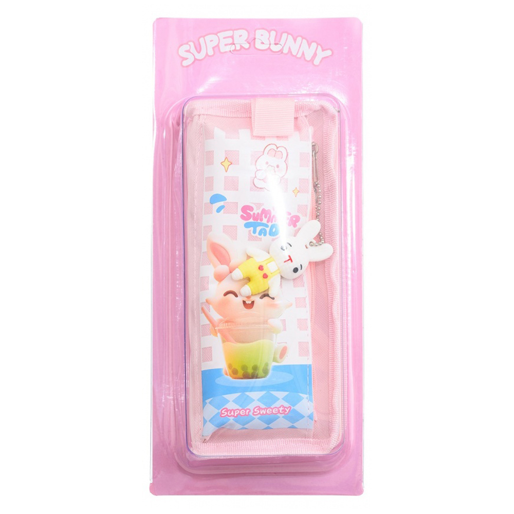 Пенал-косметичка Basir без наполнения, 20,5*8*6 см, с игрушкой-брелоком, 2 отделения на молнии