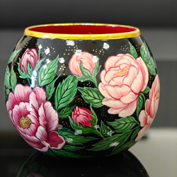 Вазочка с ручной росписью Палех "Пионы"