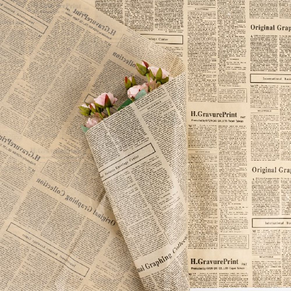 Бумага тишью "Газета" 50*70см Латте с черным шрифтом (20л)